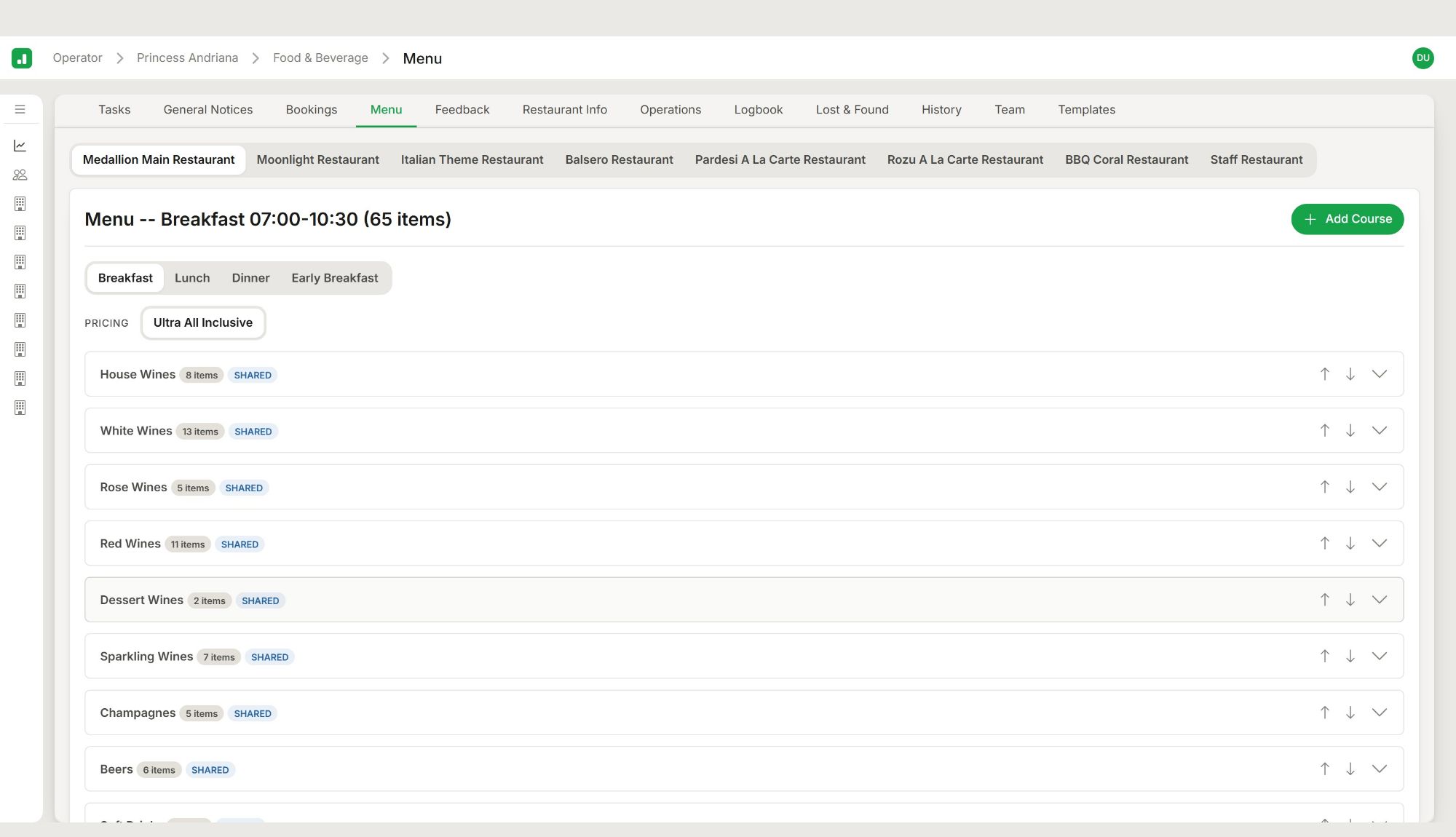 Leap Operator: the menu manager, per venue, per service and per board